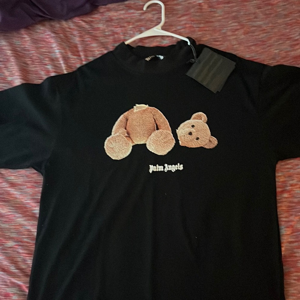 Black palm angel teddy bear shirt size small but fit like a medium